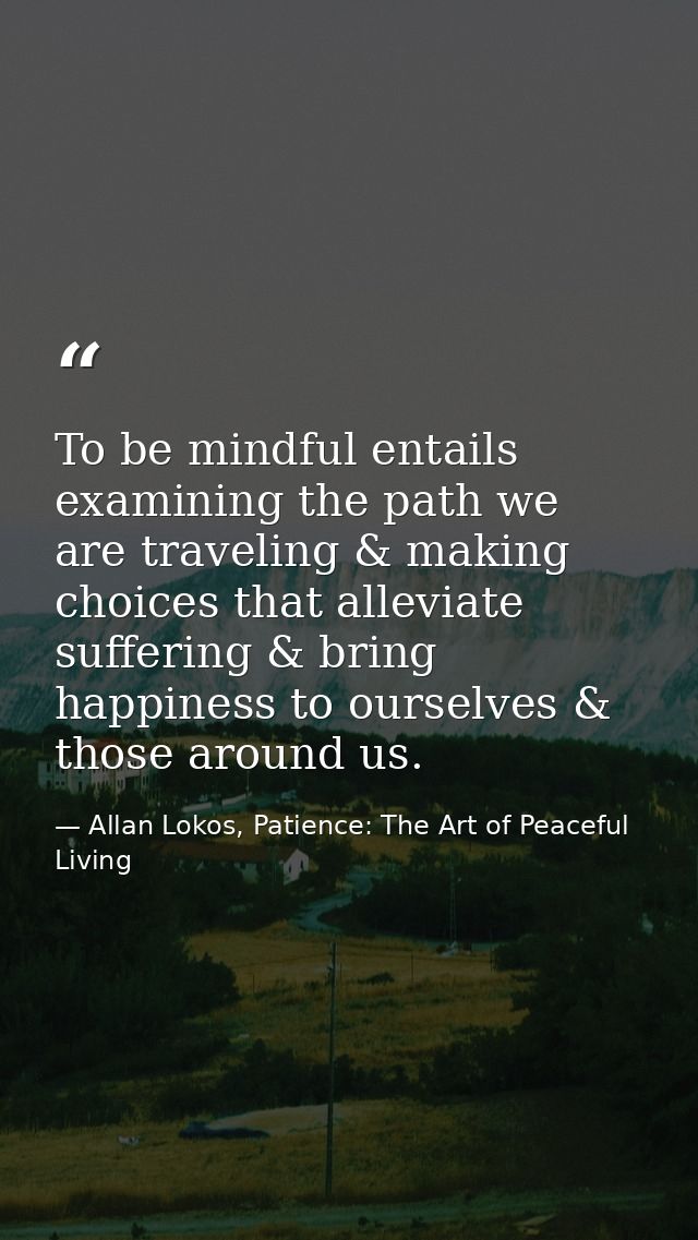 To be mindful entails examining the path we are traveling & making choices that alleviate suffering & bring happiness to — Allan Lokos, Patience: The Art of Peaceful Living