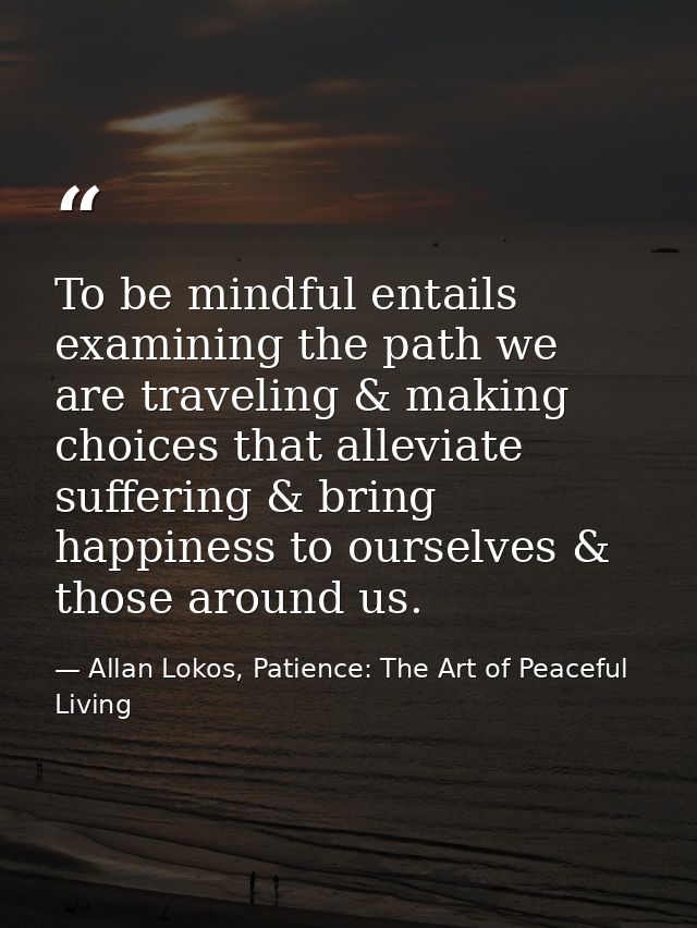 To be mindful entails examining the path we are traveling & making choices that alleviate suffering & bring happiness to — Allan Lokos, Patience: The Art of Peaceful Living