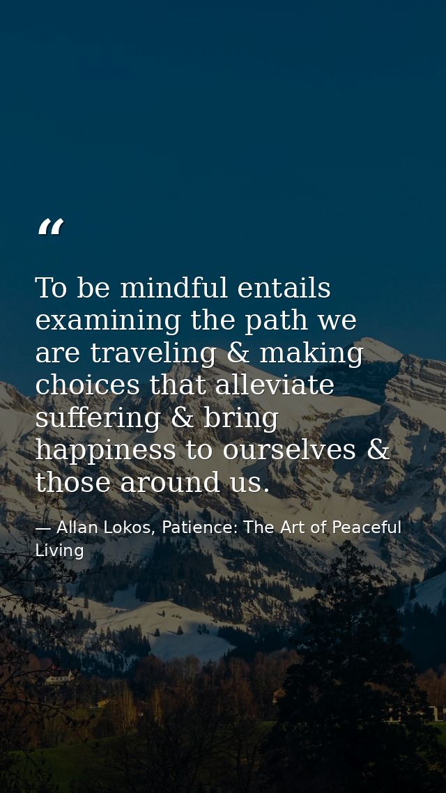 To be mindful entails examining the path we are traveling & making choices that alleviate suffering & bring happiness to — Allan Lokos, Patience: The Art of Peaceful Living