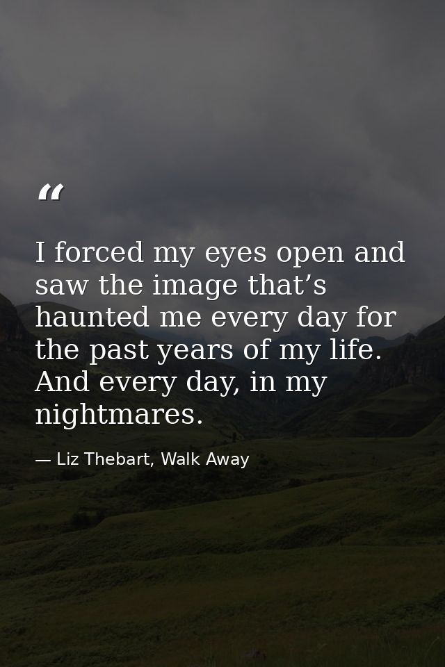 I forced my eyes open and saw the image that’s haunted me every day for the past years of my life. And every day, in my  — Liz Thebart, Walk Away