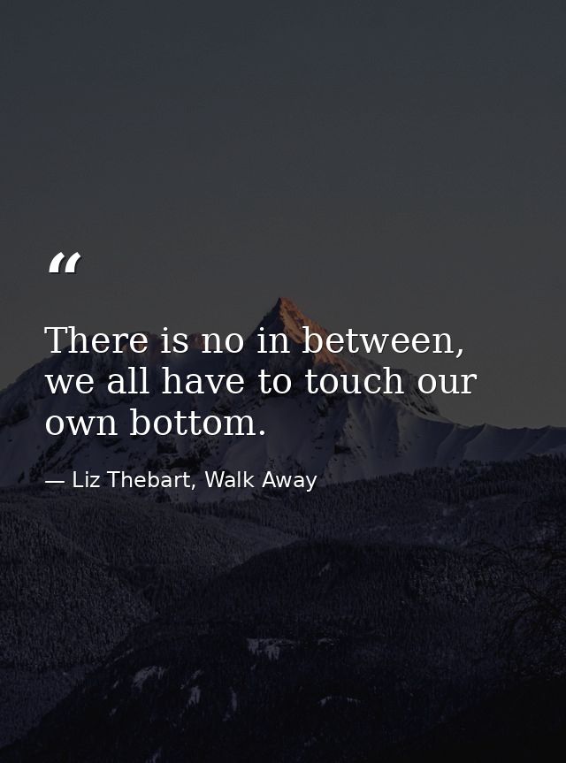 There is no in between, we all have to touch our own bottom. — Liz Thebart, Walk Away