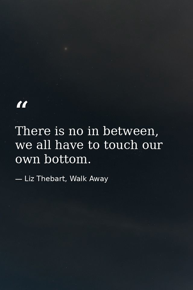 There is no in between, we all have to touch our own bottom. — Liz Thebart, Walk Away