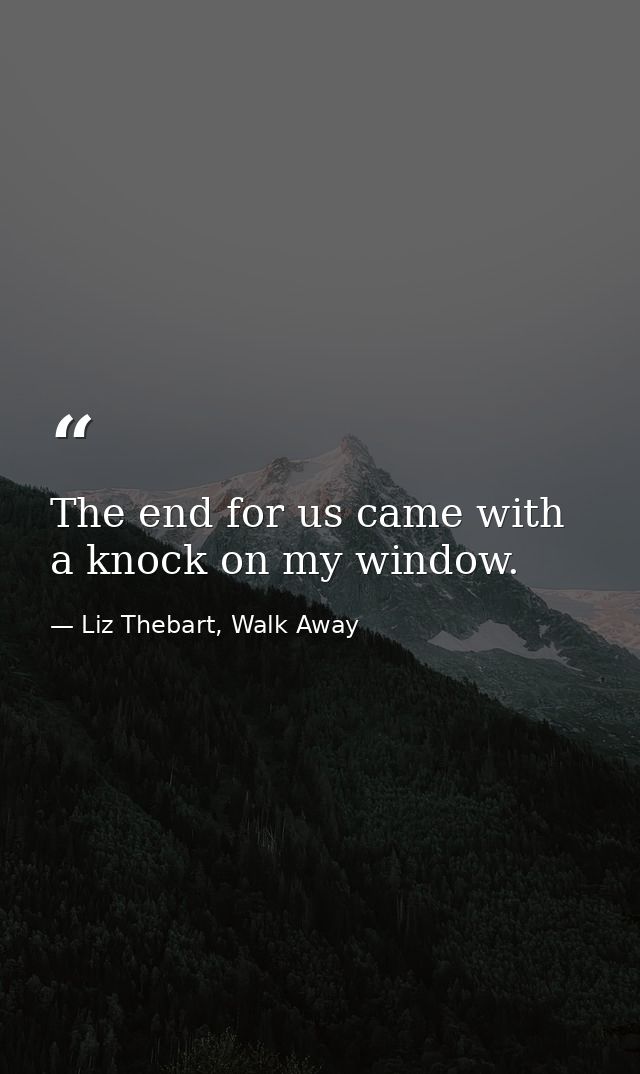 The end for us came with a knock on my window. — Liz Thebart, Walk Away