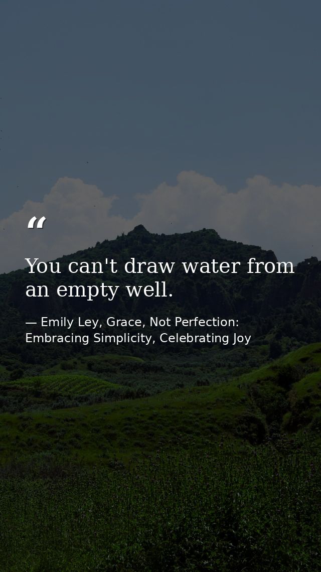 You can't draw water from an empty well. — Emily Ley, Grace, Not Perfection: Embracing Simplicity, Celebrating Joy