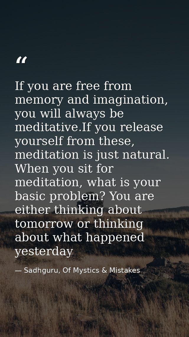 If you are free from memory and imagination, you will always be meditative.If you release yourself from these, meditatio — Sadhguru, Of Mystics & Mistakes