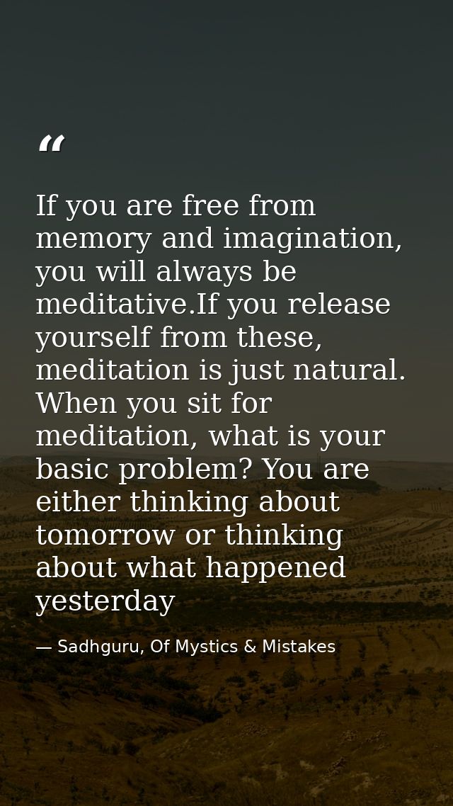 If you are free from memory and imagination, you will always be meditative.If you release yourself from these, meditatio — Sadhguru, Of Mystics & Mistakes