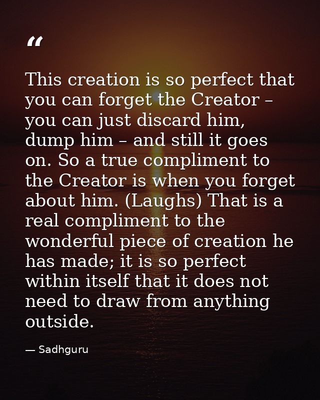 This creation is so perfect that you can forget the Creator – you can just discard him, dump him – and still it goes on. — Sadhguru