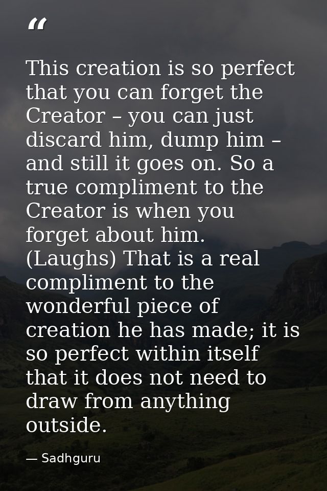 This creation is so perfect that you can forget the Creator – you can just discard him, dump him – and still it goes on. — Sadhguru