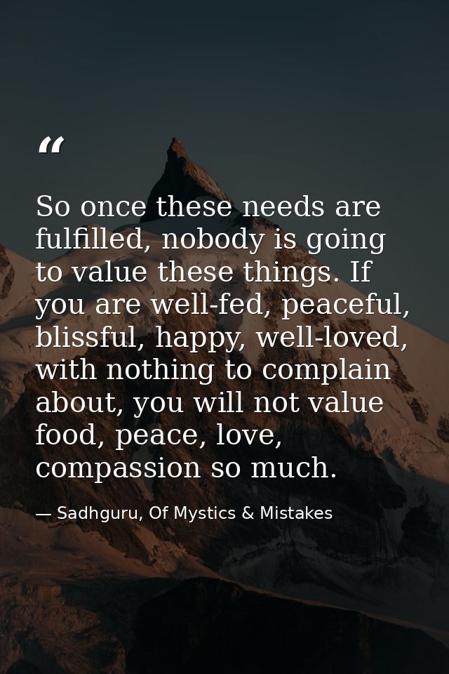 So once these needs are fulfilled, nobody is going to value these things. If you are well-fed, peaceful, blissful, happy — Sadhguru, Of Mystics & Mistakes