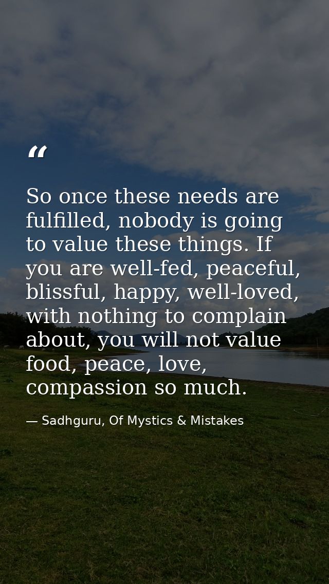 So once these needs are fulfilled, nobody is going to value these things. If you are well-fed, peaceful, blissful, happy — Sadhguru, Of Mystics & Mistakes