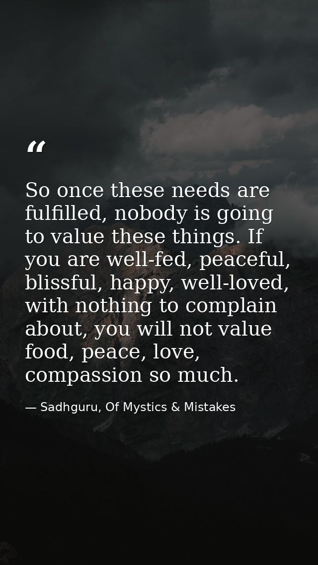So once these needs are fulfilled, nobody is going to value these things. If you are well-fed, peaceful, blissful, happy — Sadhguru, Of Mystics & Mistakes