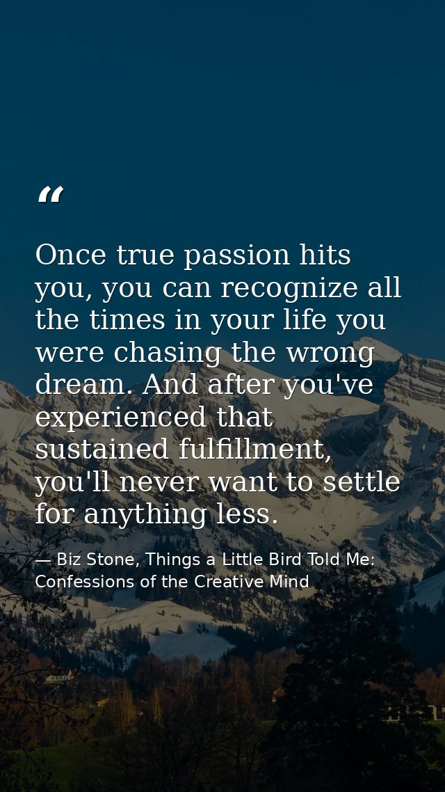 Once true passion hits you, you can recognize all the times in your life you were chasing the wrong dream. And after you — Biz Stone, Things a Little Bird Told Me: Confessions of the Creative Mind
