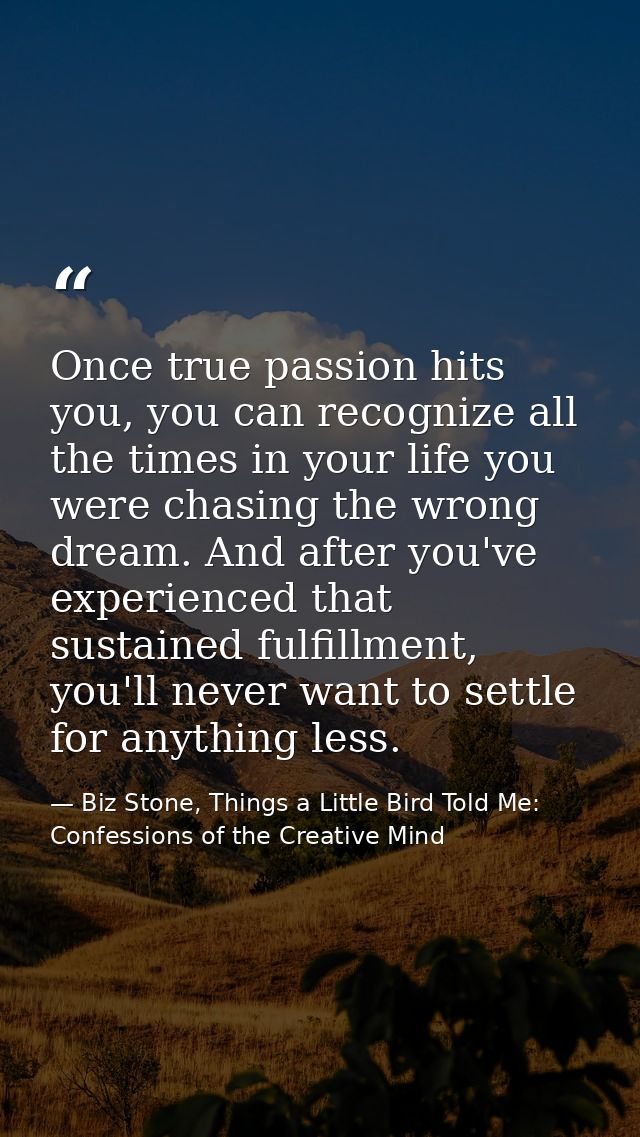 Once true passion hits you, you can recognize all the times in your life you were chasing the wrong dream. And after you — Biz Stone, Things a Little Bird Told Me: Confessions of the Creative Mind