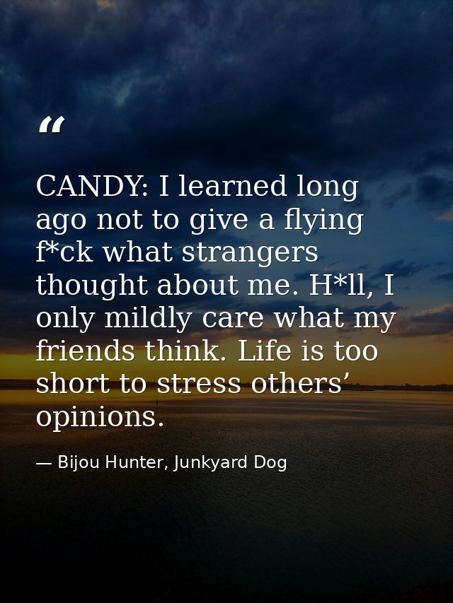CANDY: I learned long ago not to give a flying f*ck what strangers thought about me. H*ll, I only mildly care what my fr — Bijou Hunter, Junkyard Dog