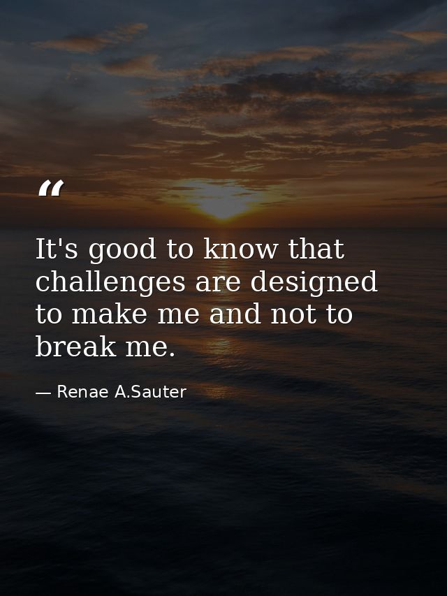 It's good to know that challenges are designed to make me and not to break me. — Renae A.Sauter