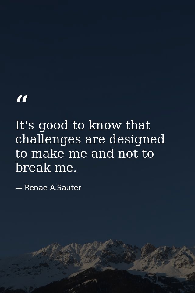 It's good to know that challenges are designed to make me and not to break me. — Renae A.Sauter