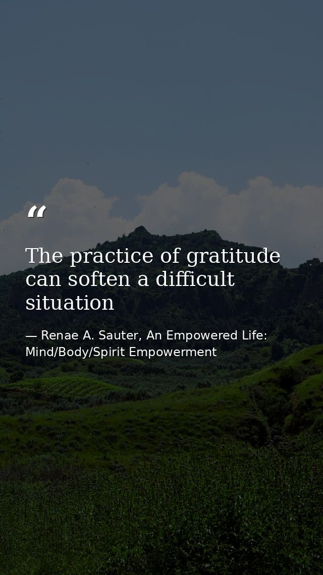 The practice of gratitude can soften a difficult situation — Renae A. Sauter, An Empowered Life: Mind/Body/Spirit Empowerment