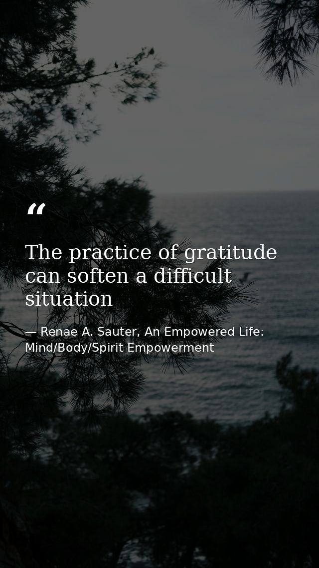 The practice of gratitude can soften a difficult situation — Renae A. Sauter, An Empowered Life: Mind/Body/Spirit Empowerment