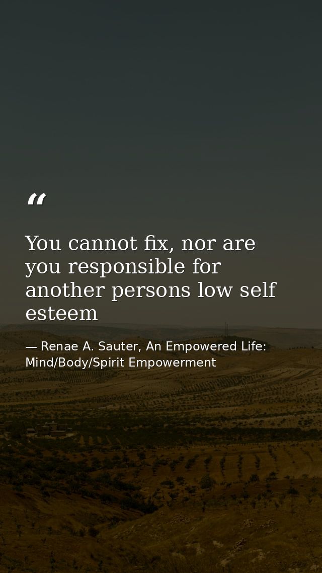 You cannot fix, nor are you responsible for another persons low self esteem — Renae A. Sauter, An Empowered Life: Mind/Body/Spirit Empowerment