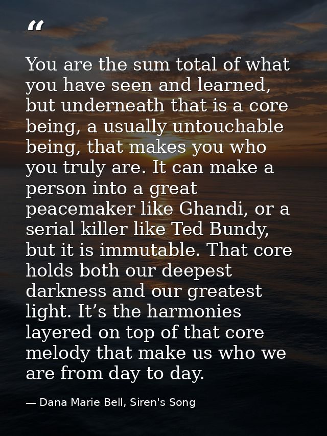 You are the sum total of what you have seen and learned, but underneath that is a core being, a usually untouchable bein — Dana Marie Bell, Siren's Song