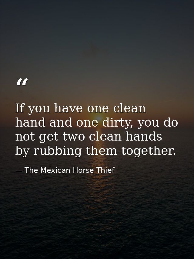 If you have one clean hand and one dirty, you do not get two clean hands by rubbing them together. — The Mexican Horse Thief