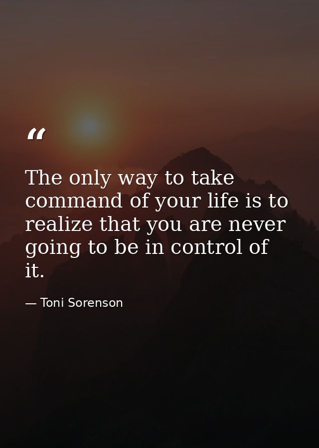 The only way to take command of your life is to realize that you are never going to be in control of it. — Toni Sorenson