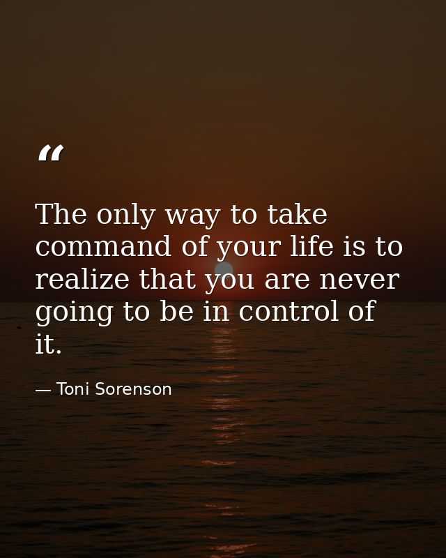 The only way to take command of your life is to realize that you are never going to be in control of it. — Toni Sorenson