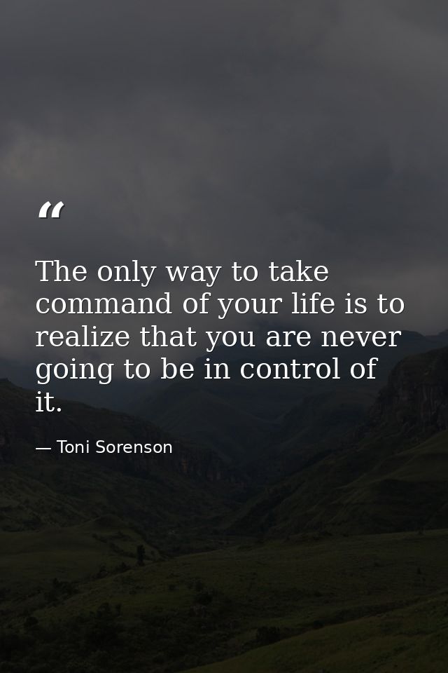 The only way to take command of your life is to realize that you are never going to be in control of it. — Toni Sorenson