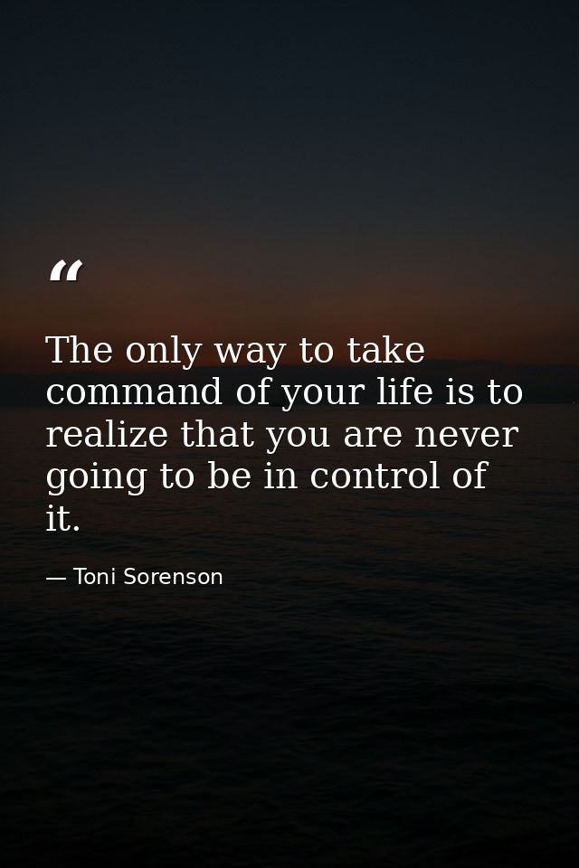 The only way to take command of your life is to realize that you are never going to be in control of it. — Toni Sorenson