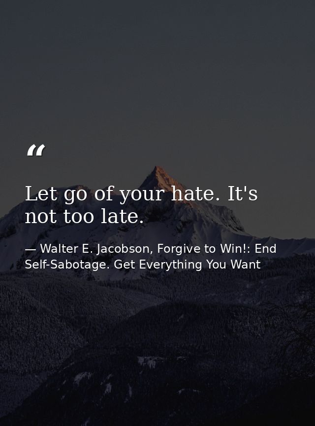 Let go of your hate. It's not too late. — Walter E. Jacobson, Forgive to Win!: End Self-Sabotage. Get Everything You Want