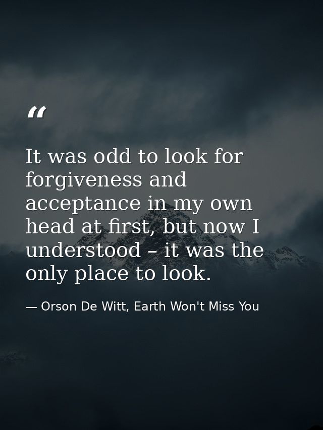 It was odd to look for forgiveness and acceptance in my own head at first, but now I understood – it was the only place  — Orson De Witt, Earth Won't Miss You