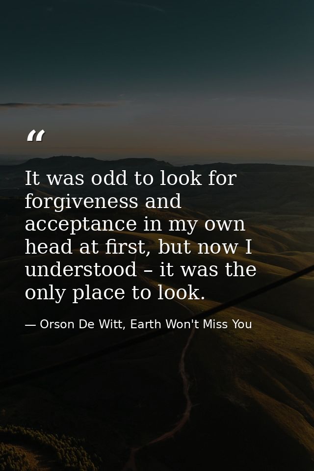 It was odd to look for forgiveness and acceptance in my own head at first, but now I understood – it was the only place  — Orson De Witt, Earth Won't Miss You