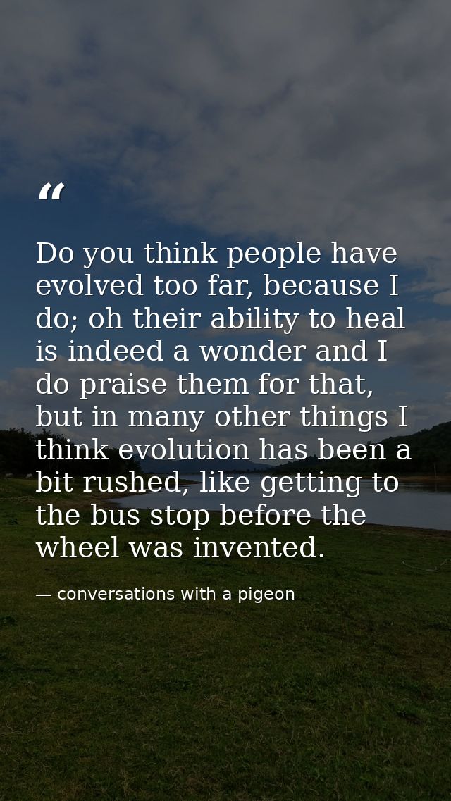 Do you think people have evolved too far, because I do; oh their ability to heal is indeed a wonder and I do praise them — conversations with a pigeon