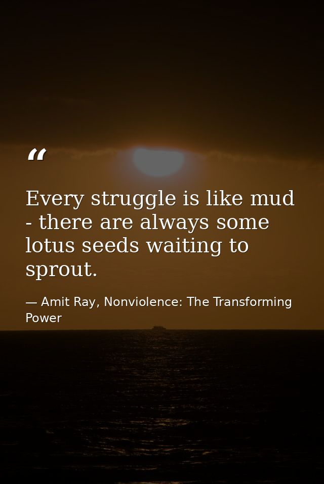 Every struggle is like mud - there are always some lotus seeds waiting to sprout. — Amit Ray, Nonviolence: The Transforming Power