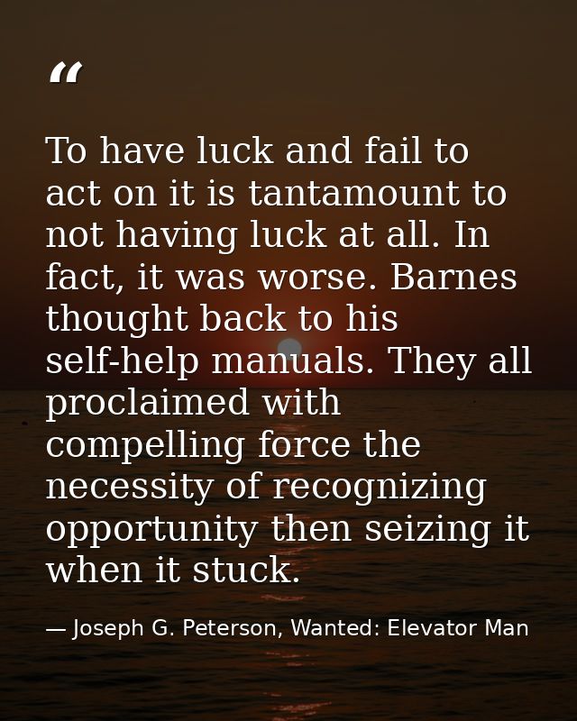 To have luck and fail to act on it is tantamount to not having luck at all. In fact, it was worse. Barnes thought back t — Joseph G. Peterson, Wanted: Elevator Man
