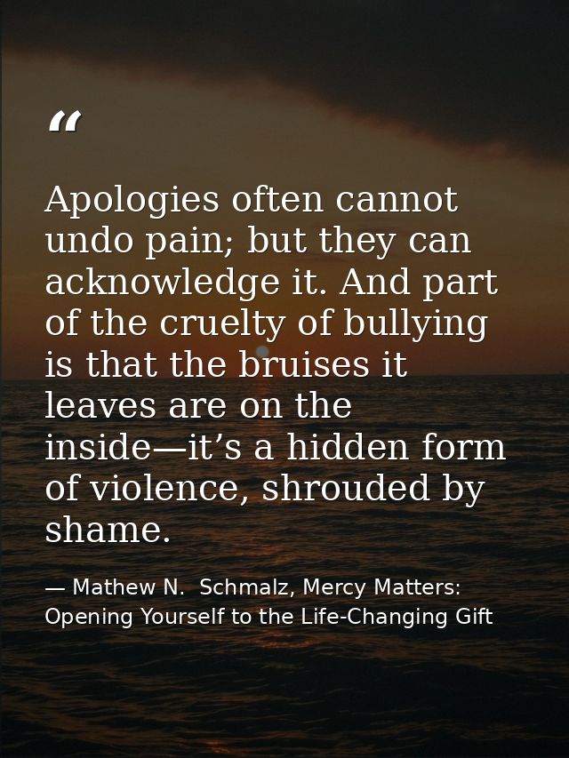 Apologies often cannot undo pain; but they can acknowledge it. And part of the cruelty of bullying is that the bruises i — Mathew N.  Schmalz, Mercy Matters: Opening Yourself to the Life-Changing Gift