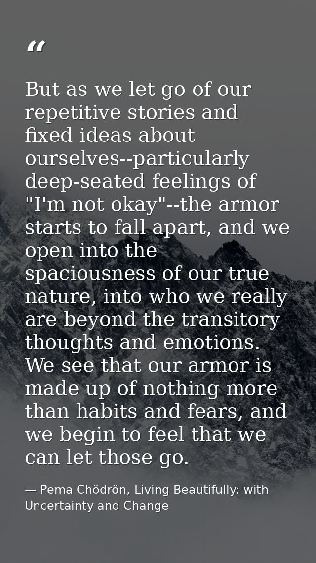 But as we let go of our repetitive stories and fixed ideas about ourselves--particularly deep-seated feelings of "I'm no — Pema Chödrön, Living Beautifully: with Uncertainty and Change
