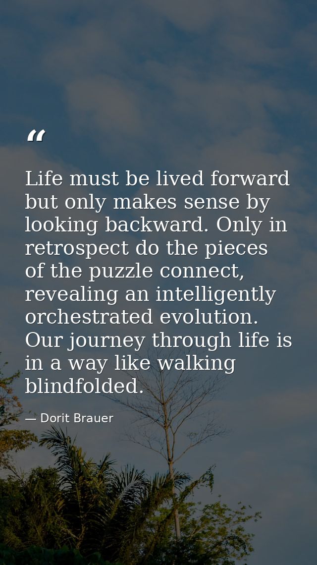 Life must be lived forward but only makes sense by looking backward. Only in retrospect do the pieces of the puzzle conn — Dorit Brauer