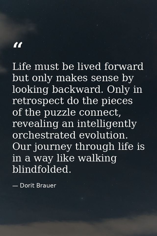 Life must be lived forward but only makes sense by looking backward. Only in retrospect do the pieces of the puzzle conn — Dorit Brauer