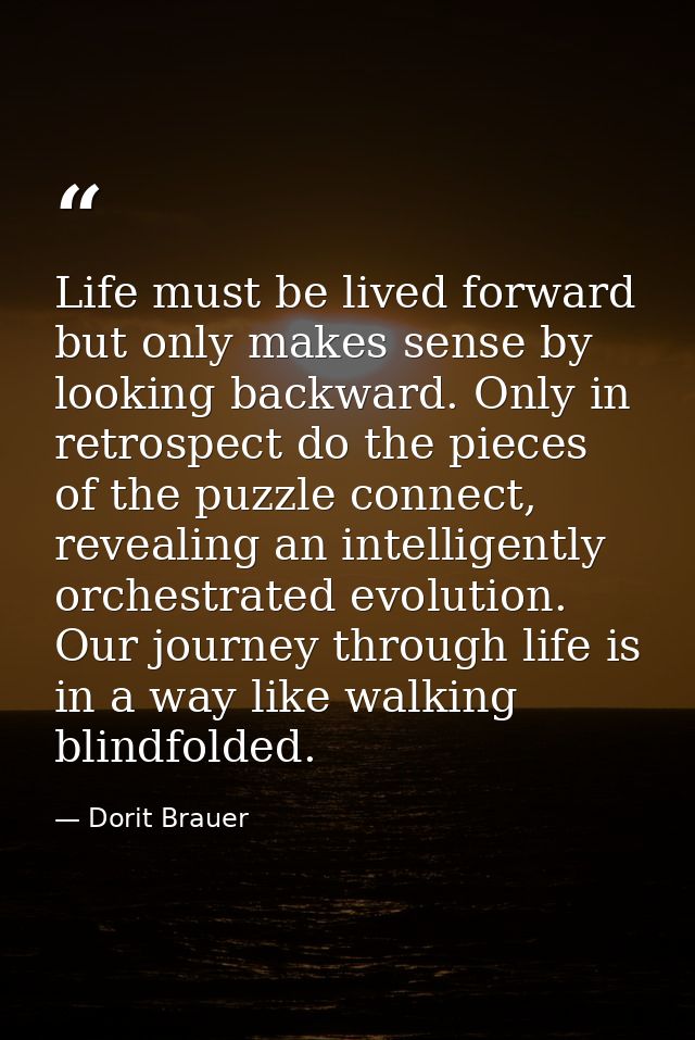 Life must be lived forward but only makes sense by looking backward. Only in retrospect do the pieces of the puzzle conn — Dorit Brauer
