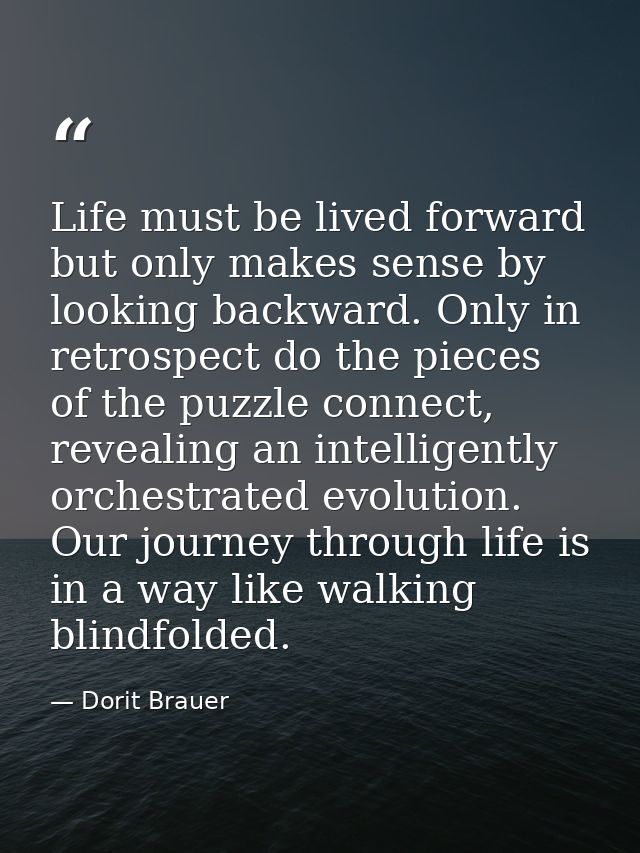 Life must be lived forward but only makes sense by looking backward. Only in retrospect do the pieces of the puzzle conn — Dorit Brauer