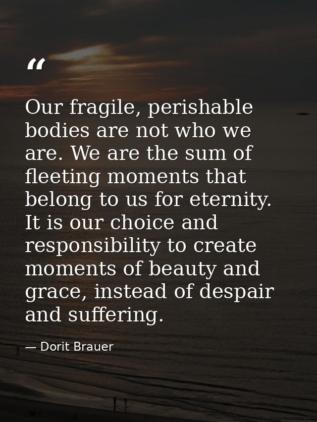 Our fragile, perishable bodies are not who we are. We are the sum of fleeting moments that belong to us for eternity. It — Dorit Brauer