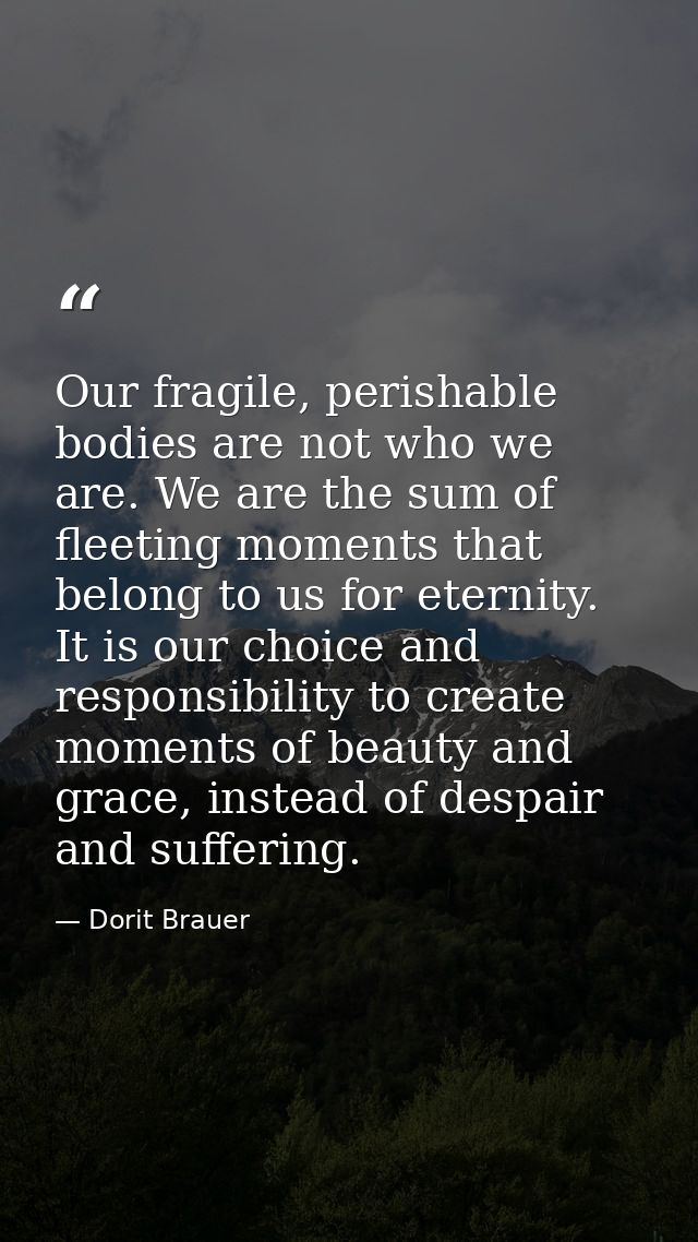 Our fragile, perishable bodies are not who we are. We are the sum of fleeting moments that belong to us for eternity. It — Dorit Brauer