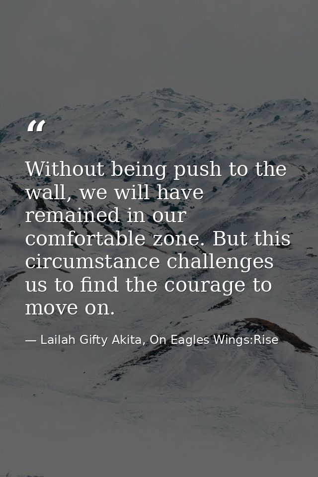 Without being push to the wall, we will have remained in our comfortable zone. But this circumstance challenges us to fi — Lailah Gifty Akita, On Eagles Wings:Rise