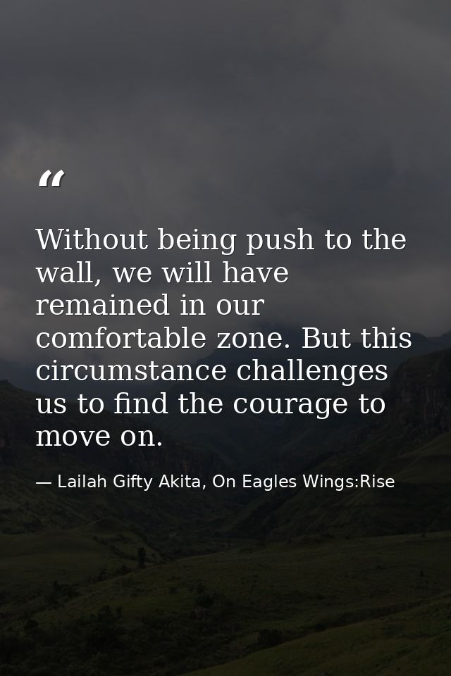 Without being push to the wall, we will have remained in our comfortable zone. But this circumstance challenges us to fi — Lailah Gifty Akita, On Eagles Wings:Rise