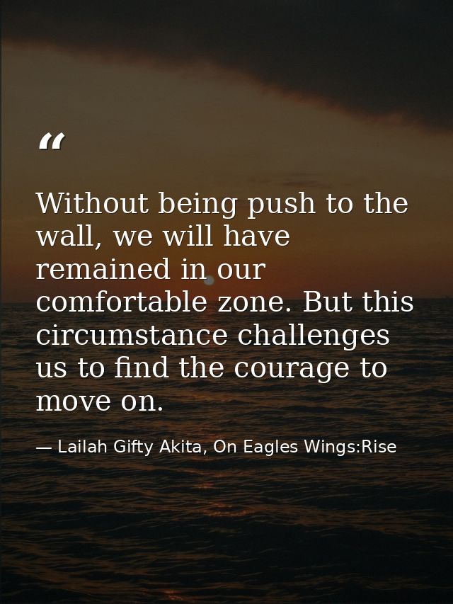 Without being push to the wall, we will have remained in our comfortable zone. But this circumstance challenges us to fi — Lailah Gifty Akita, On Eagles Wings:Rise