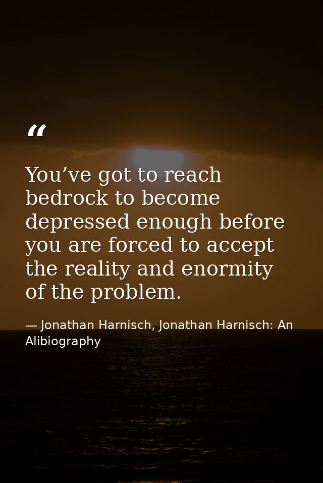 You’ve got to reach bedrock to become depressed enough before you are forced to accept the reality and enormity of the p — Jonathan Harnisch, Jonathan Harnisch: An Alibiography
