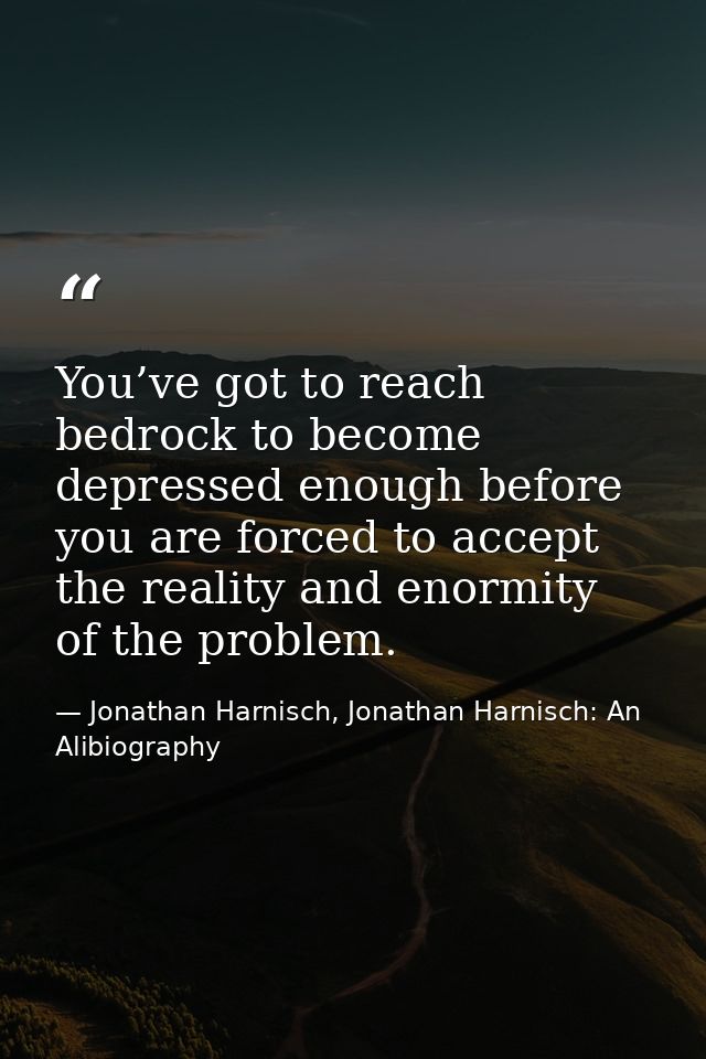 You’ve got to reach bedrock to become depressed enough before you are forced to accept the reality and enormity of the p — Jonathan Harnisch, Jonathan Harnisch: An Alibiography