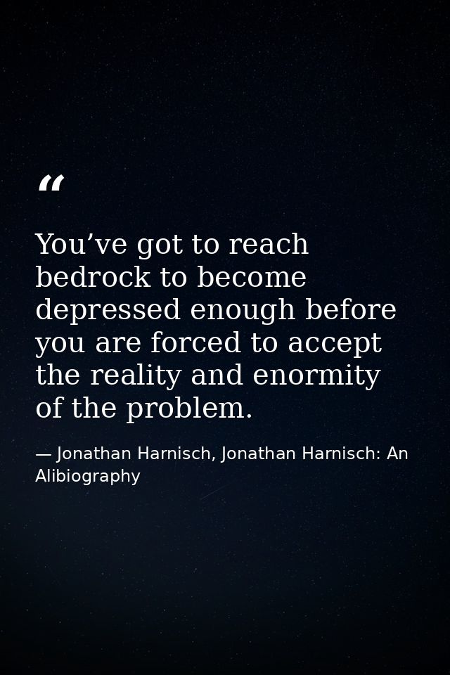 You’ve got to reach bedrock to become depressed enough before you are forced to accept the reality and enormity of the p — Jonathan Harnisch, Jonathan Harnisch: An Alibiography