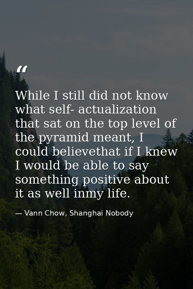 While I still did not know what self- actualization that sat on the top level of the pyramid meant, I could believethat  — Vann Chow, Shanghai Nobody